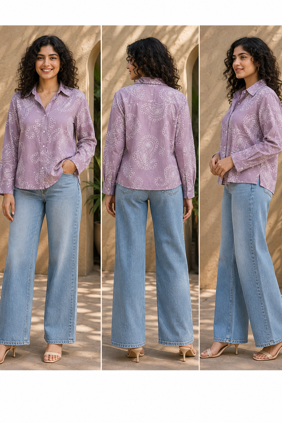 Women Paisley and chain-stitch embroidered pattern Collared Shirt