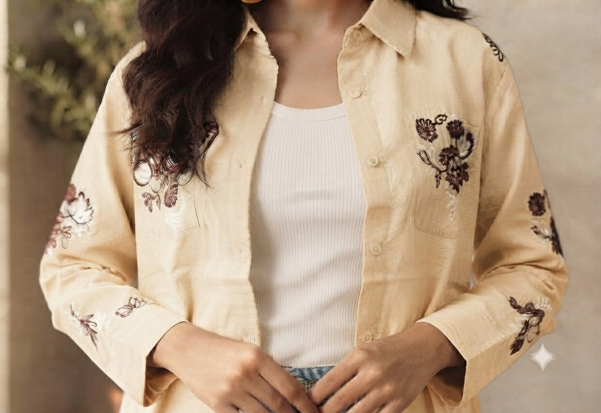 Women casual Embroidered Top Shirt & Inner Set