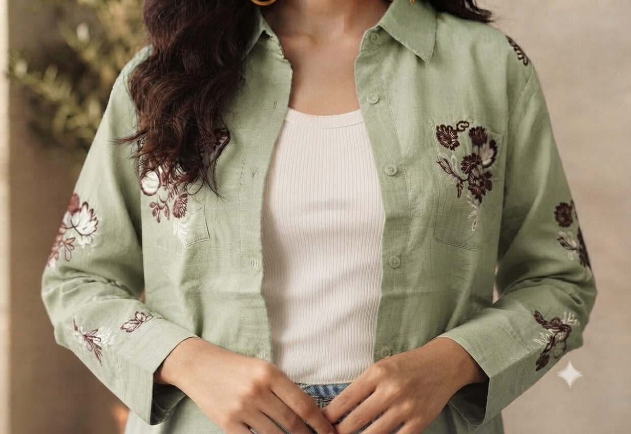 Women casual Embroidered Top Shirt & Inner Set