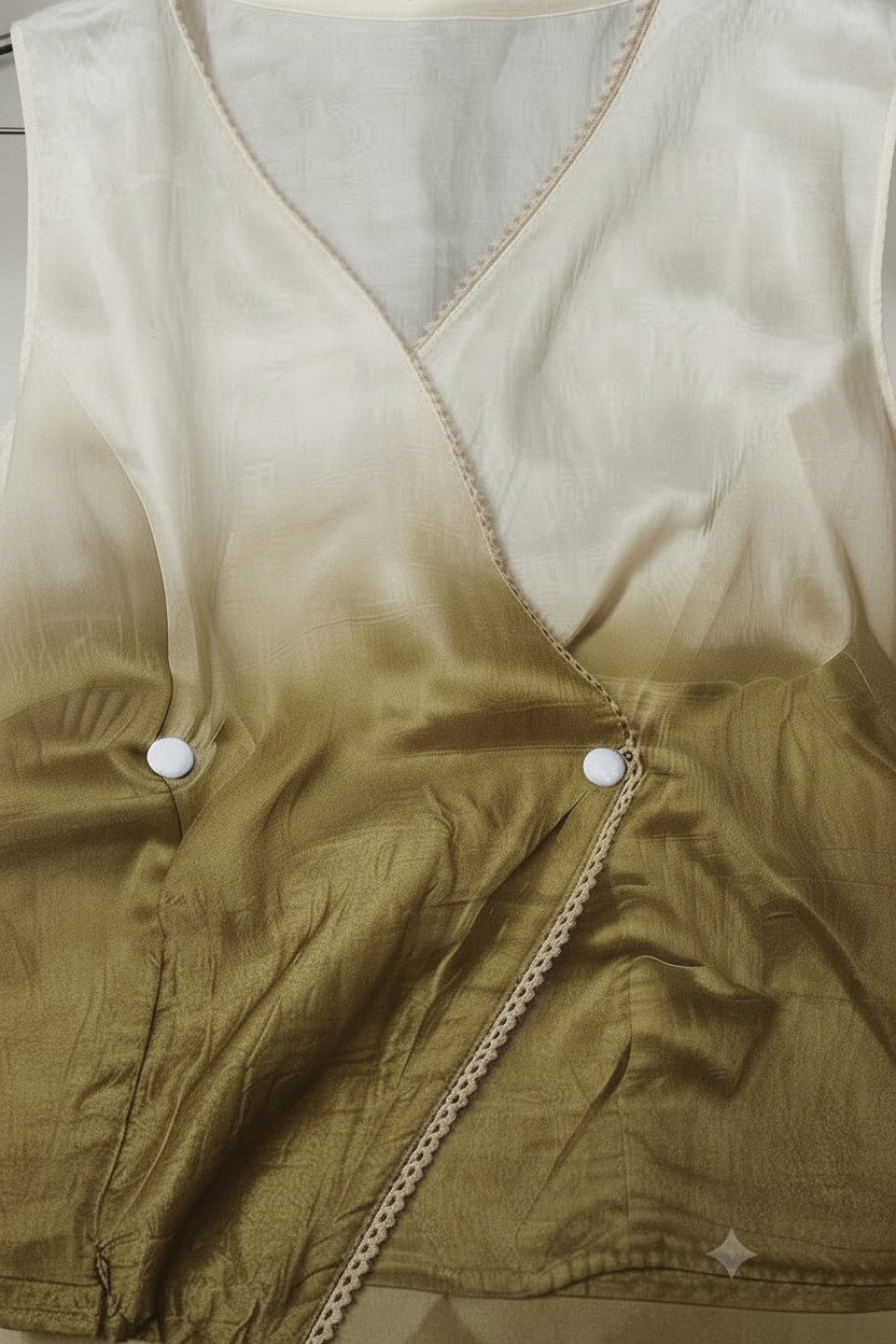 Casual Imported Fabric V neck -Line Lace Trim Wrap Top