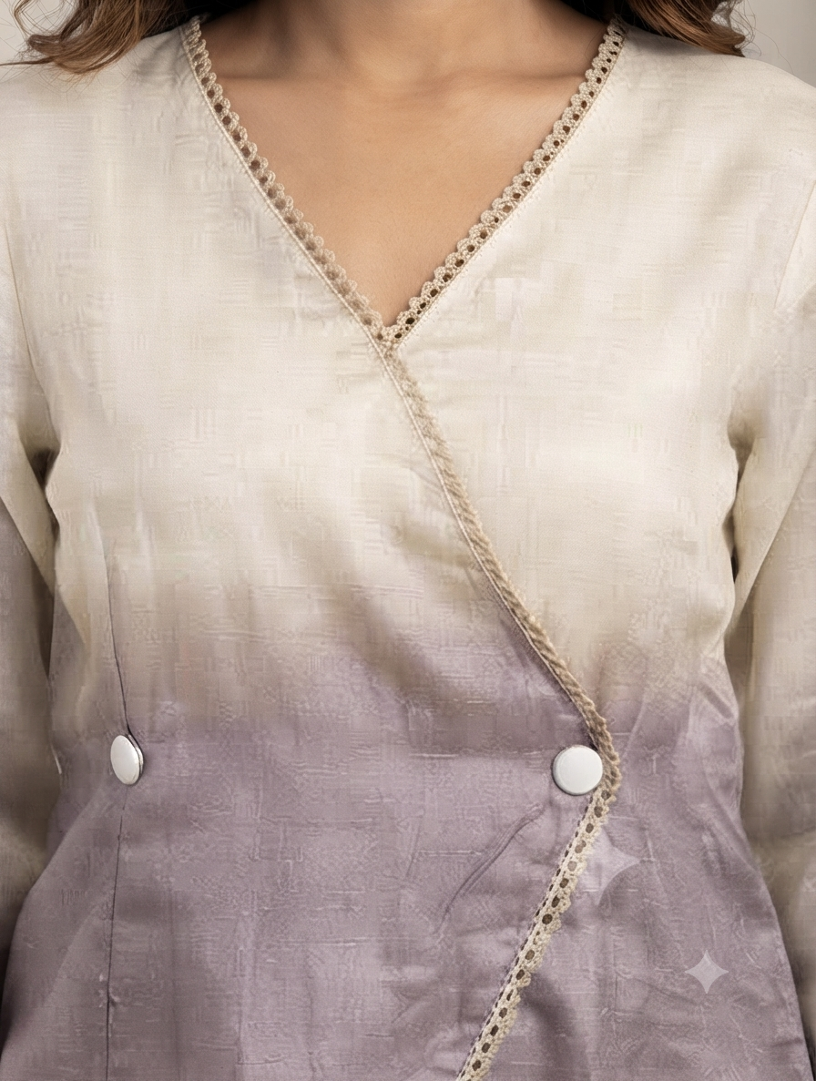 Casual Imported Fabric V neck -Line Lace Trim Wrap Top