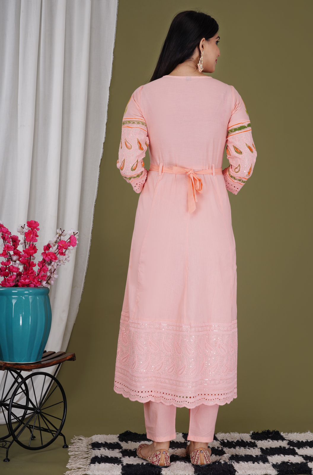 Women Pure Cotton Pink Kurta, Pant and Dupatta Set