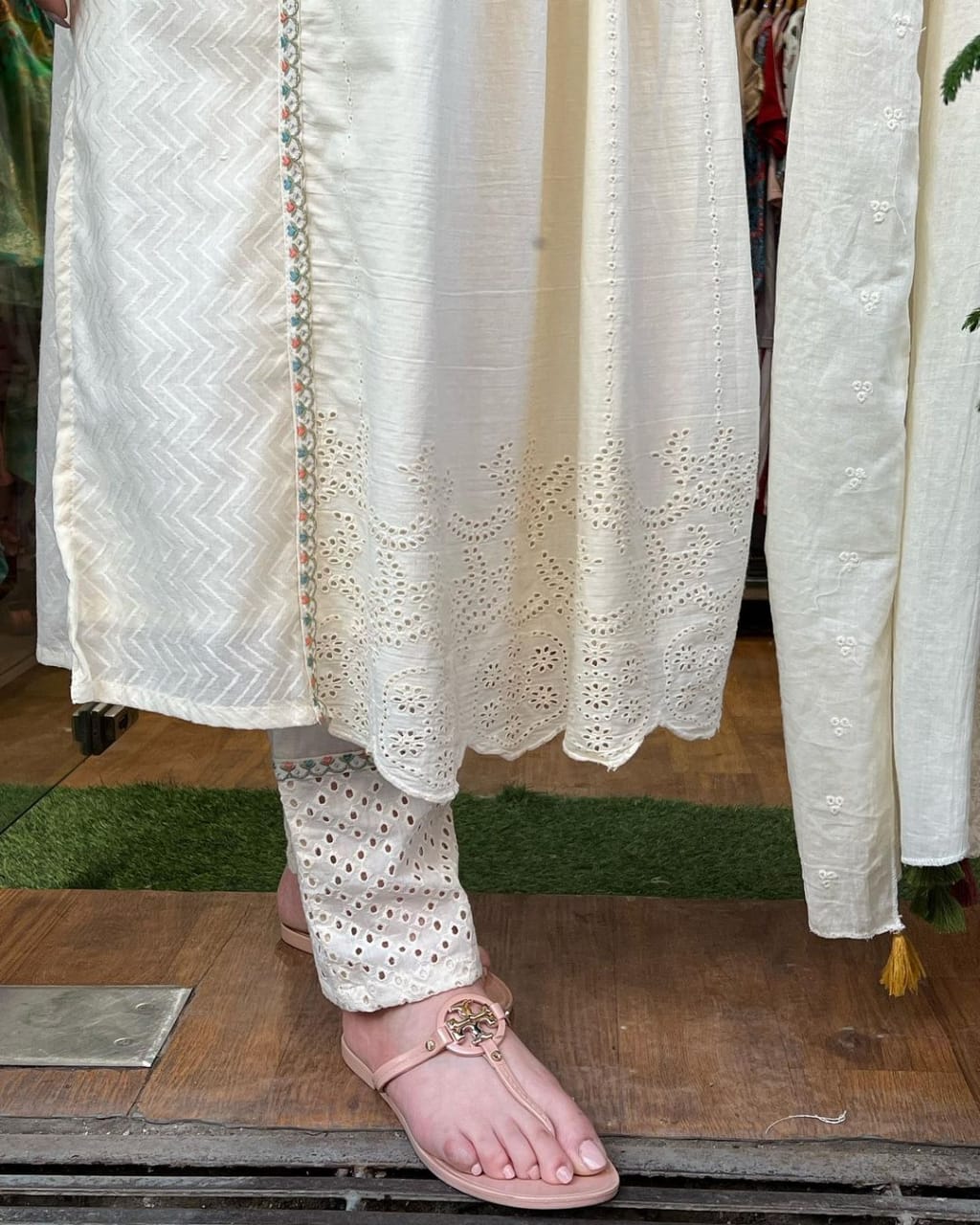 Cotton Embroidered Kurta, Trouser/Pant & Dupatta Set