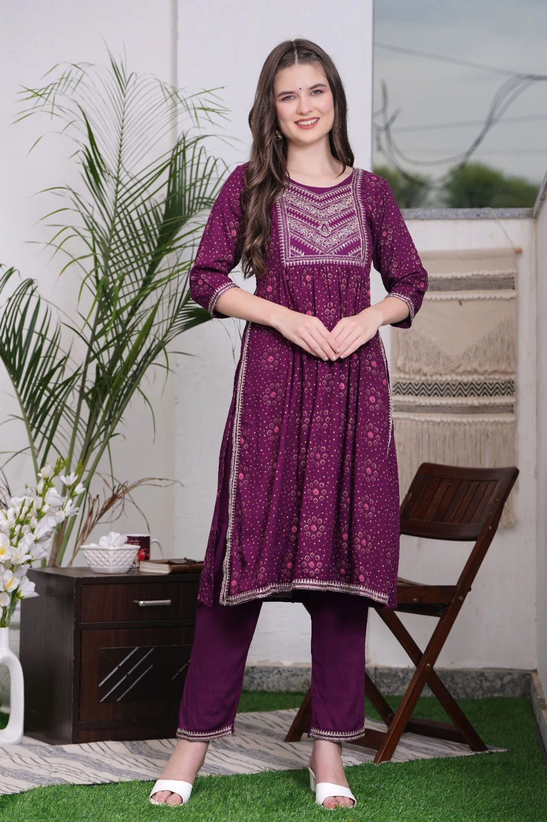 Women Viscose Rayon Side Slit Naira Cut Kurta with Pant and Dupatta Set