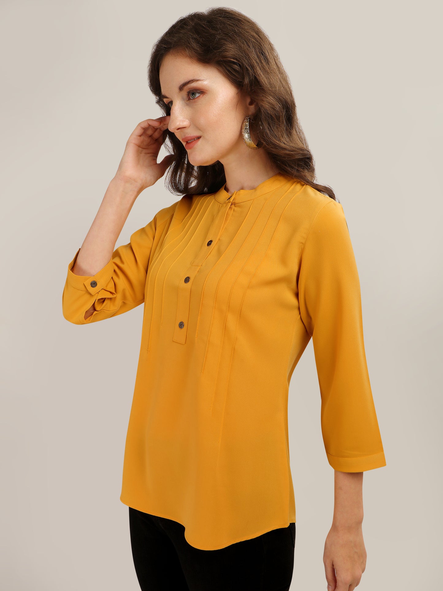 Casual Regular Sleeves Self Design Women Yellow Top