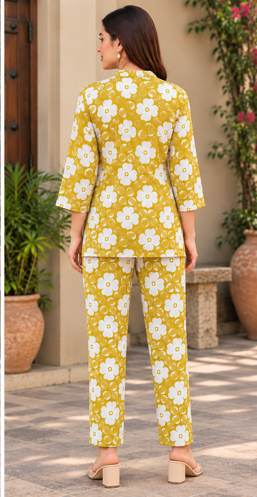 Women Olive Green Floral Printed Cotton Co-Ord Set with Pockets