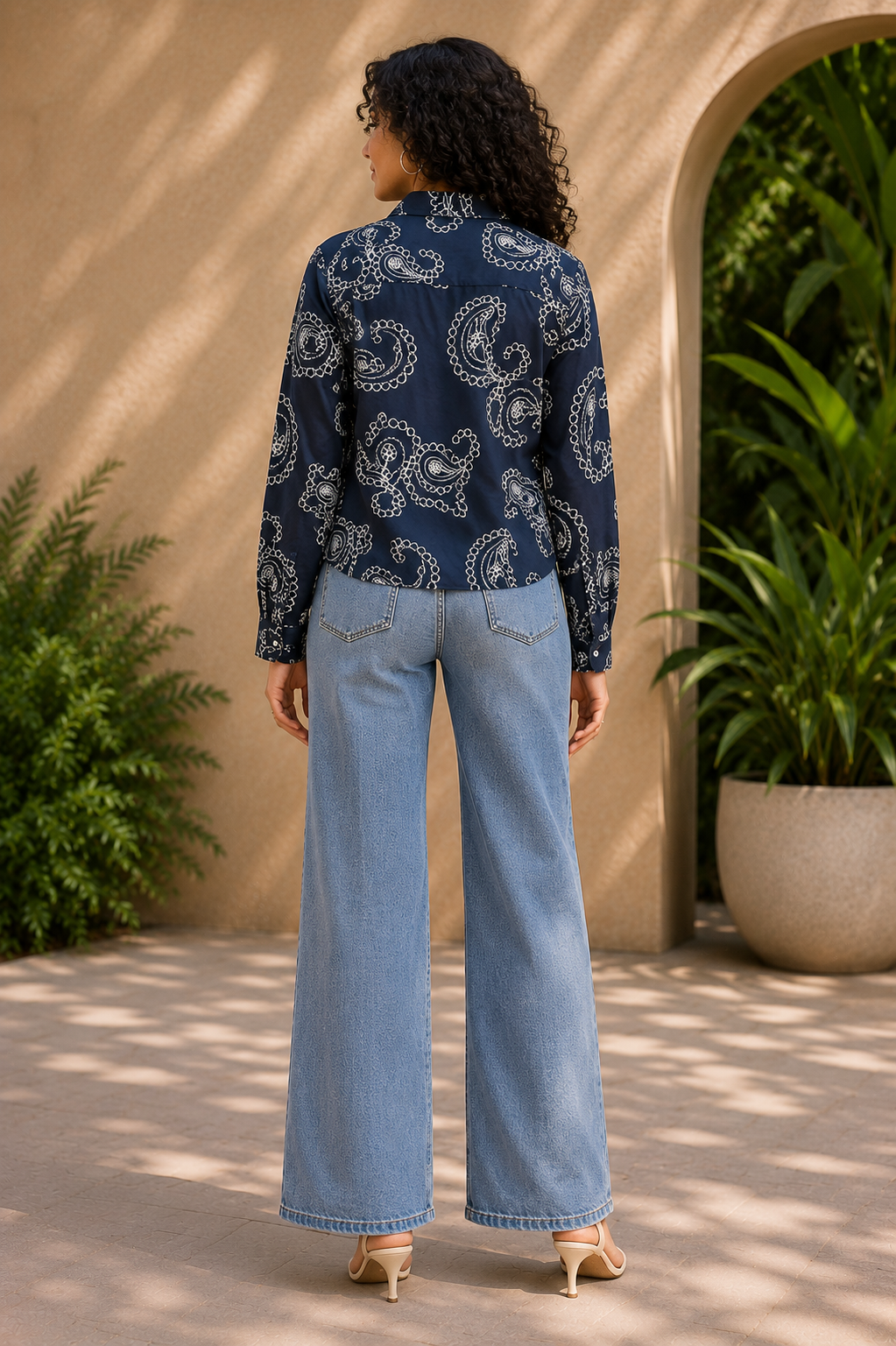 Women Paisley and chain-stitch embroidered pattern Collared Shirt