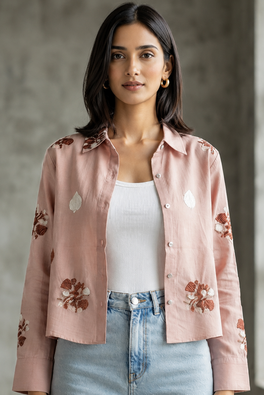 Women casual Embroidered Top Shirt & Inner Set