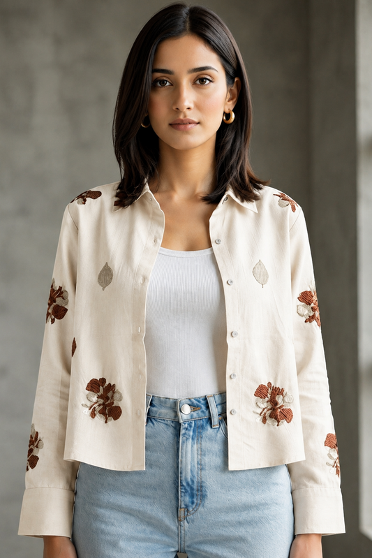 Women casual Embroidered Top Shirt & Inner Set