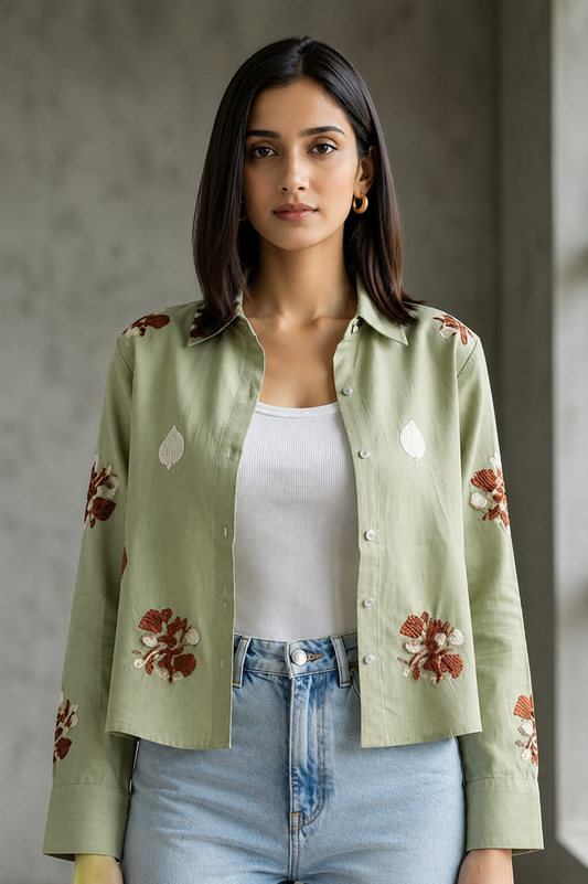 Women casual Embroidered Top Shirt & Inner Set