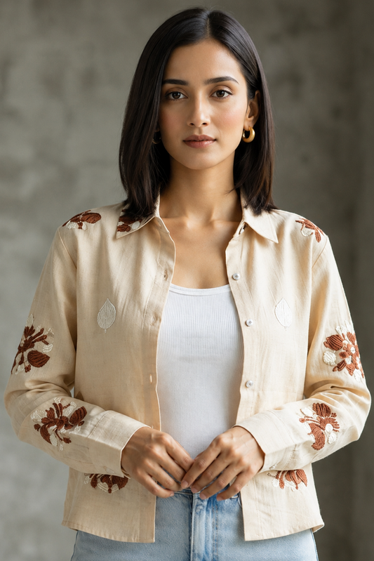 Women casual Embroidered Top Shirt & Inner Set
