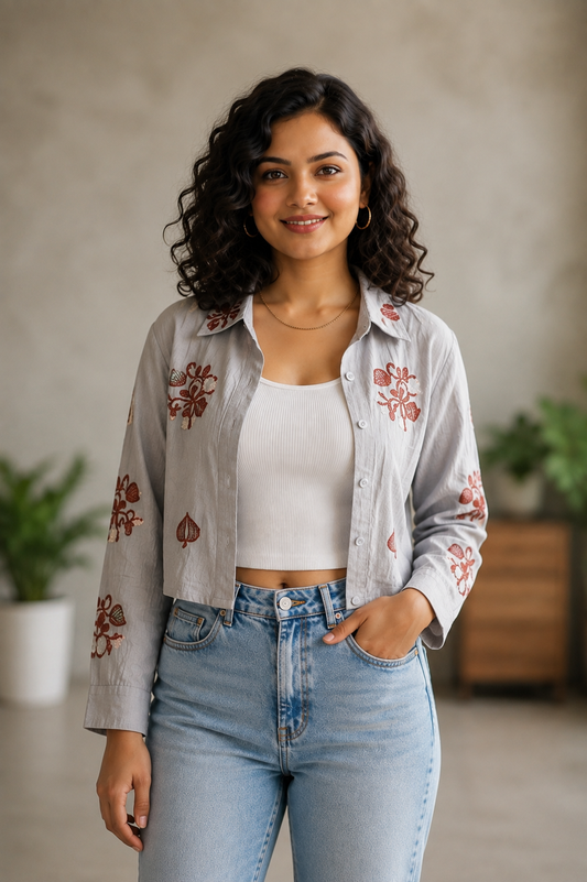 Women casual Embroidered Top Shirt & Inner Set