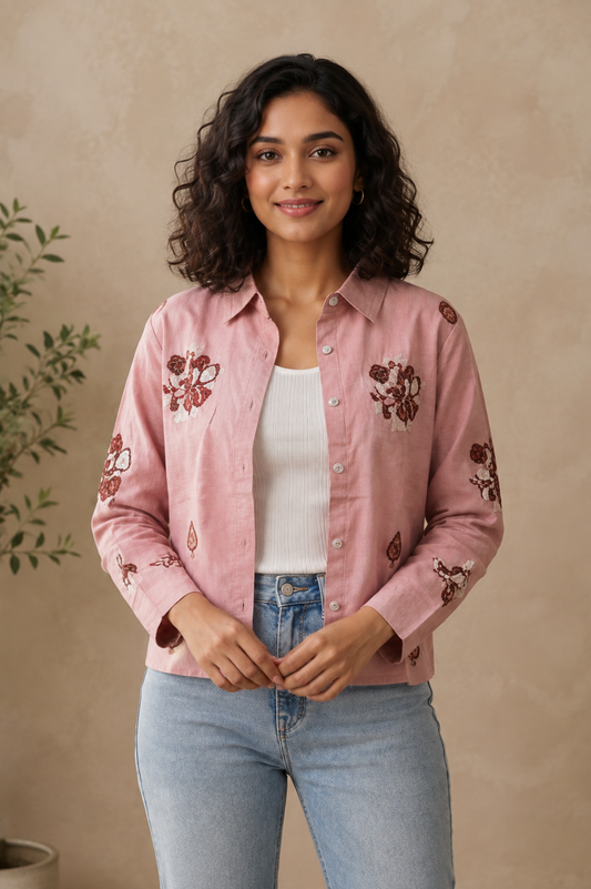 Women casual Embroidered Top Shirt & Inner Set