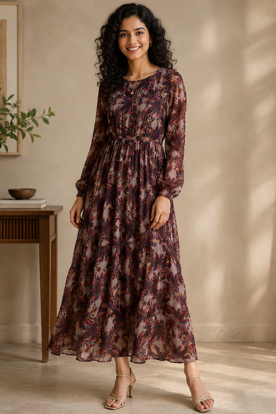 Women Casual Floral paisley sheer long dress