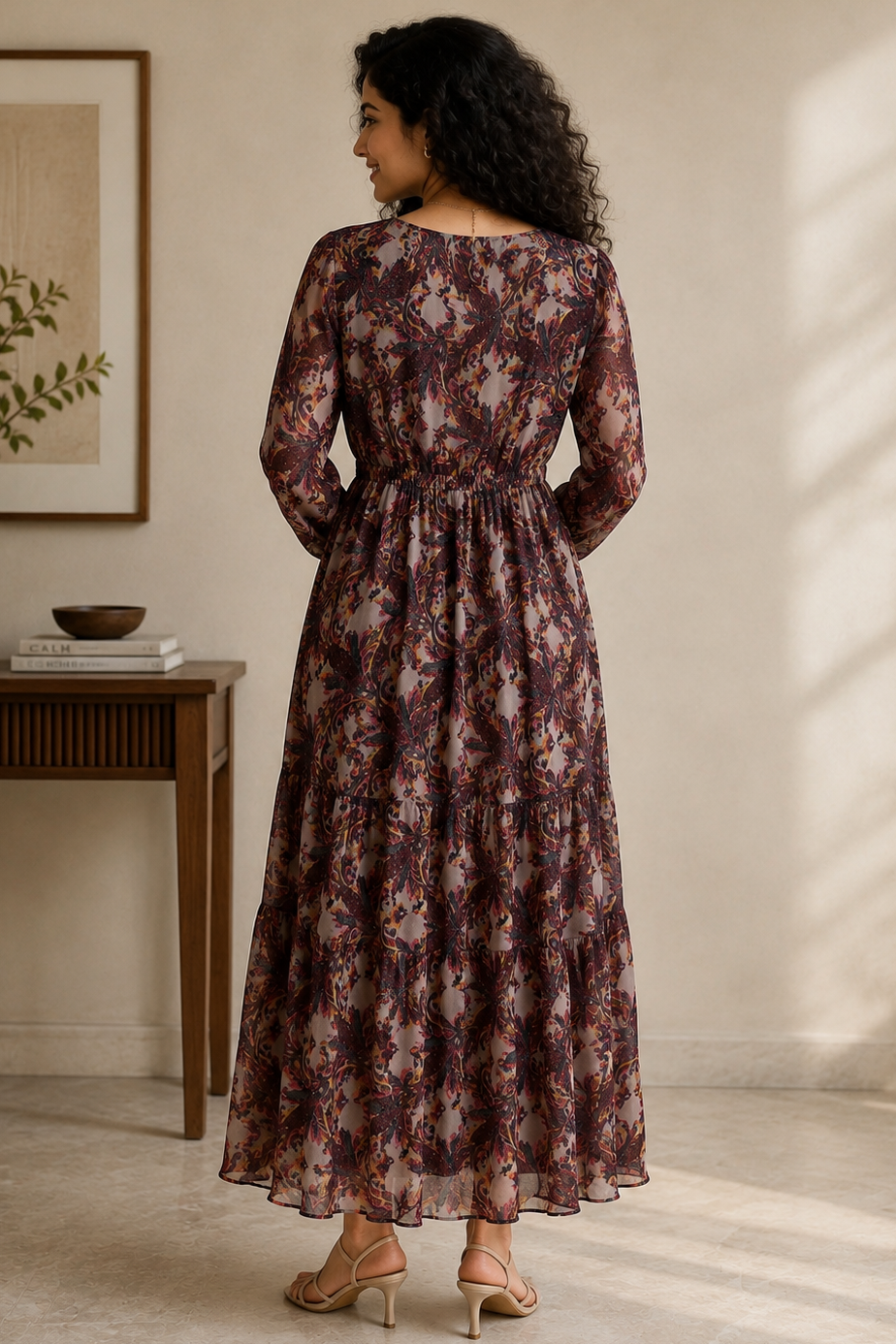 Women Casual Floral paisley sheer long dress