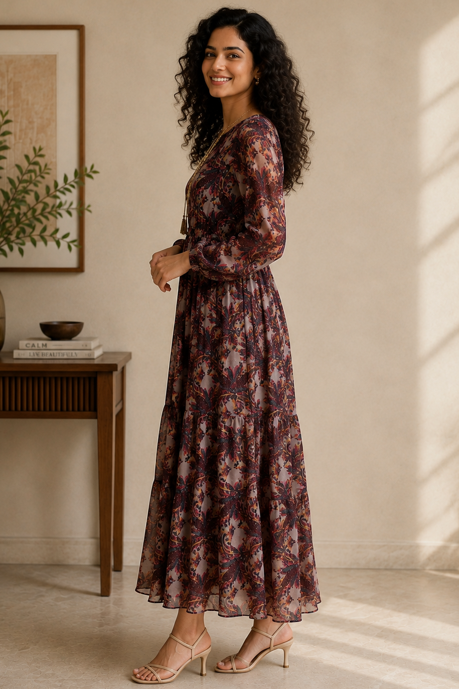 Women Casual Floral paisley sheer long dress