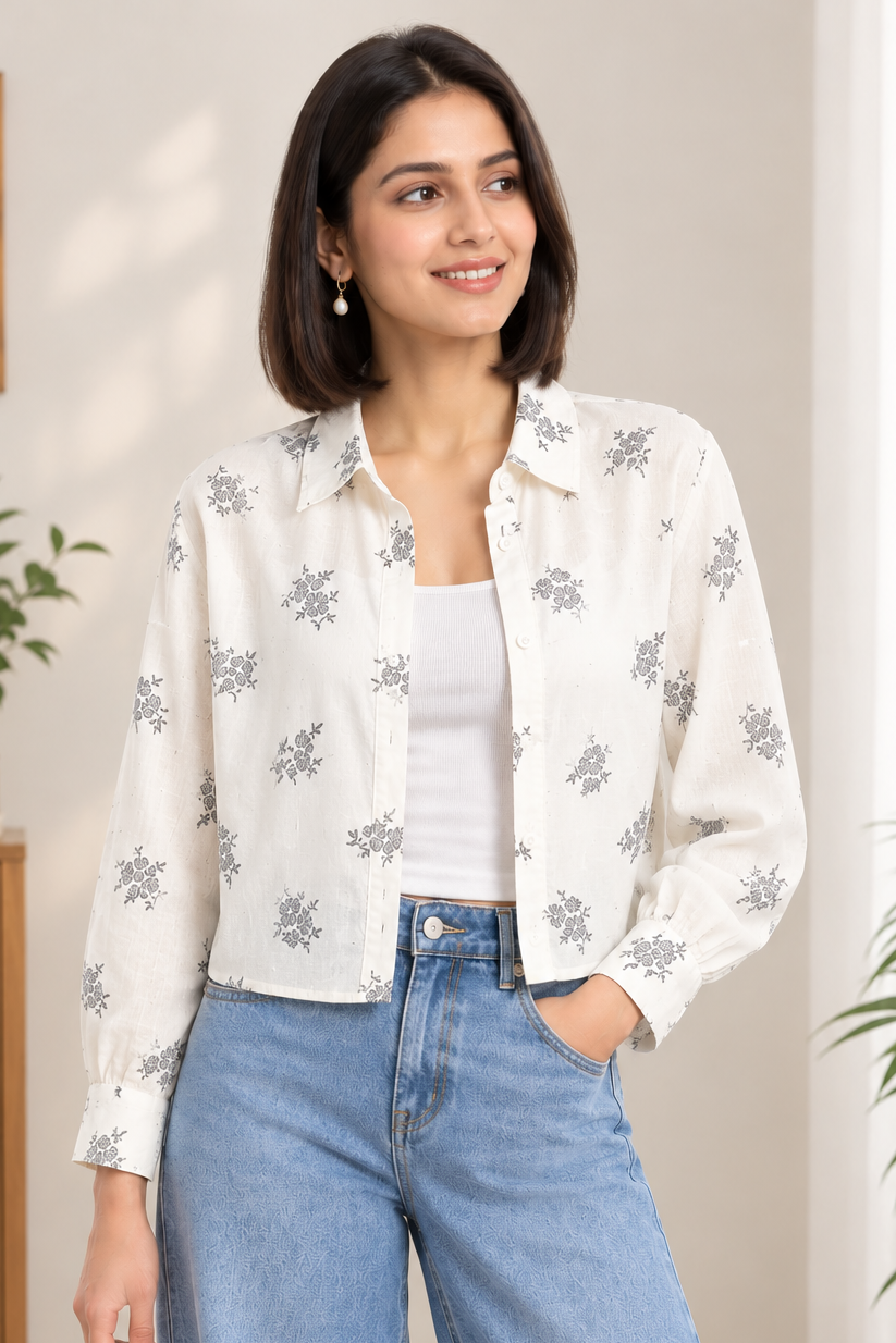 Casual Cotton rayon crop shirt top, and inner set.Two piece layering set, overshirt and inner tank top