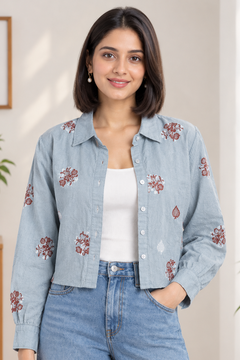 Women casual Embroidered Top Shirt & Inner Set