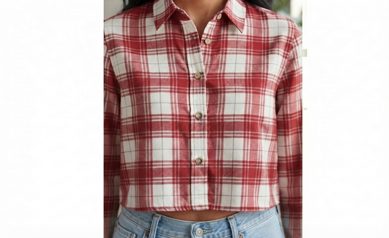 Women Casual Checkered print Crop Shirt top & Inner Set