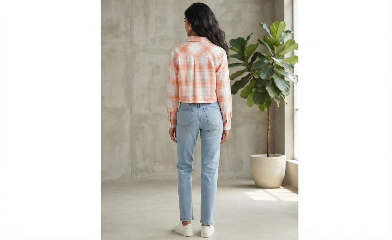 Women Casual Checkered print Crop Shirt top & Inner Set