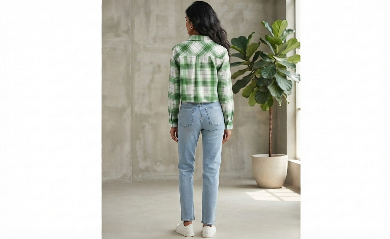 Women Casual Checkered print Crop Shirt top & Inner Set