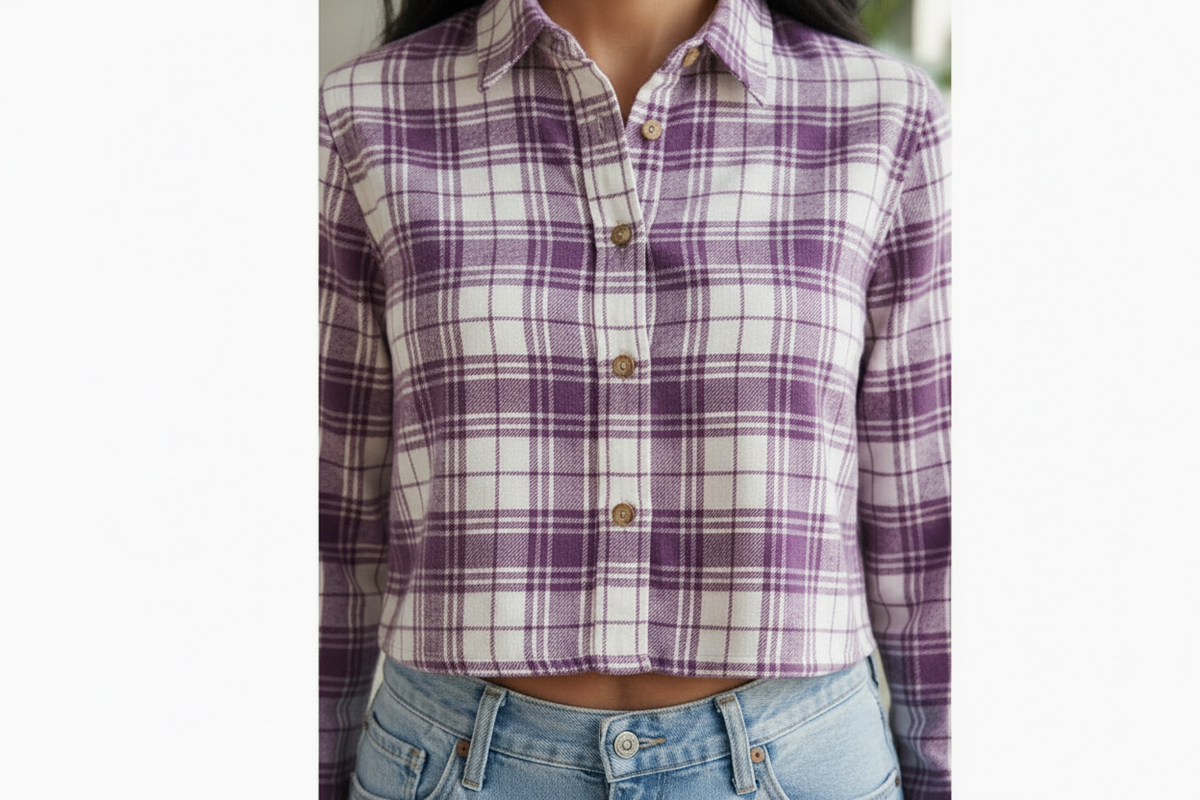 Women Casual Checkered print Crop Shirt top & Inner Set