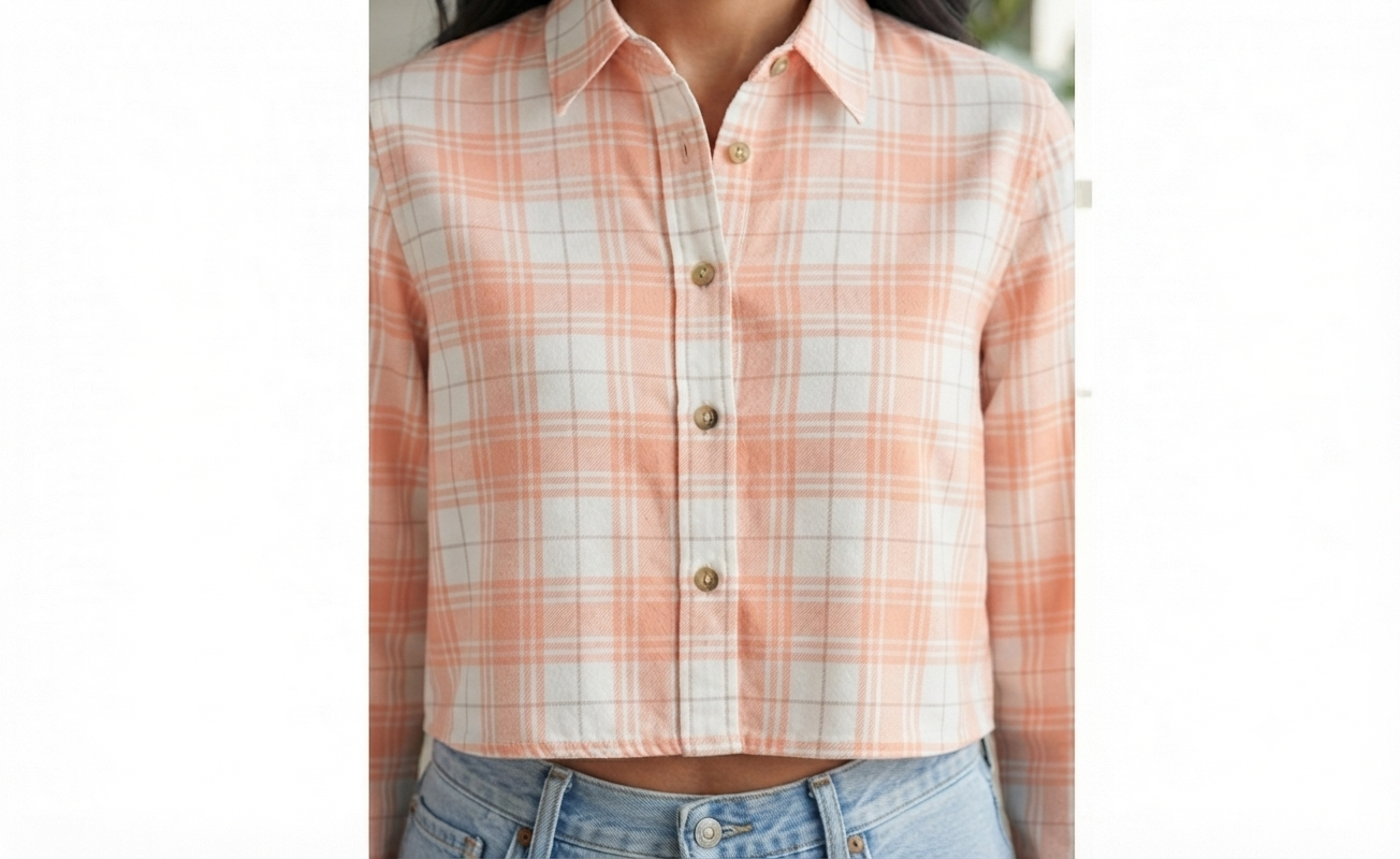 Women Casual Checkered print Crop Shirt top & Inner Set