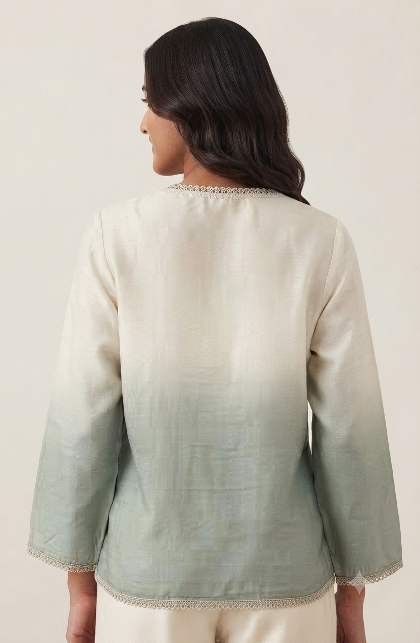 Casual Imported Fabric V neck -Line Lace Trim Wrap Top