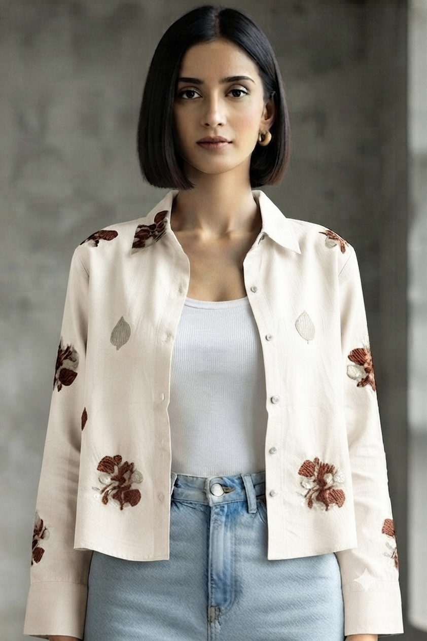 Women casual Embroidered Top Shirt & Inner Set