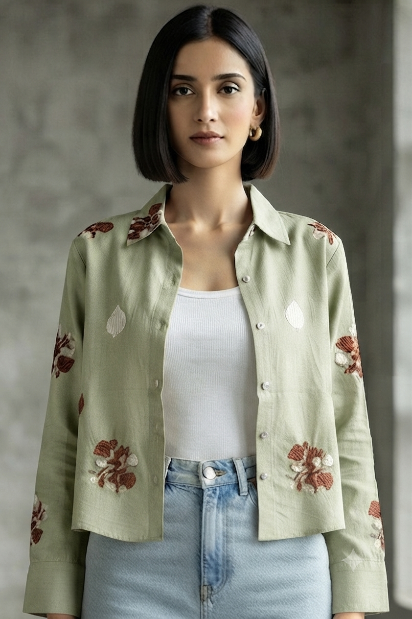Women casual Embroidered Top Shirt & Inner Set