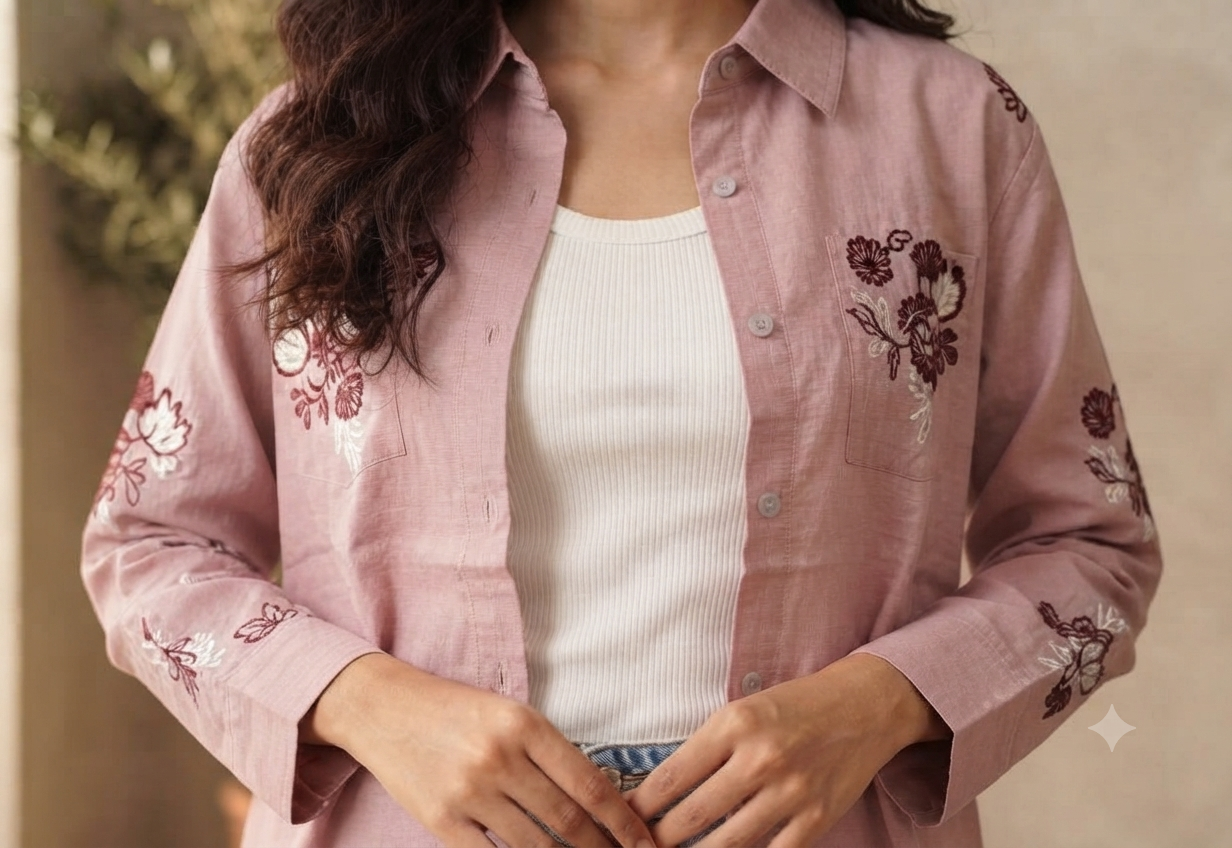 Women casual Embroidered Top Shirt & Inner Set