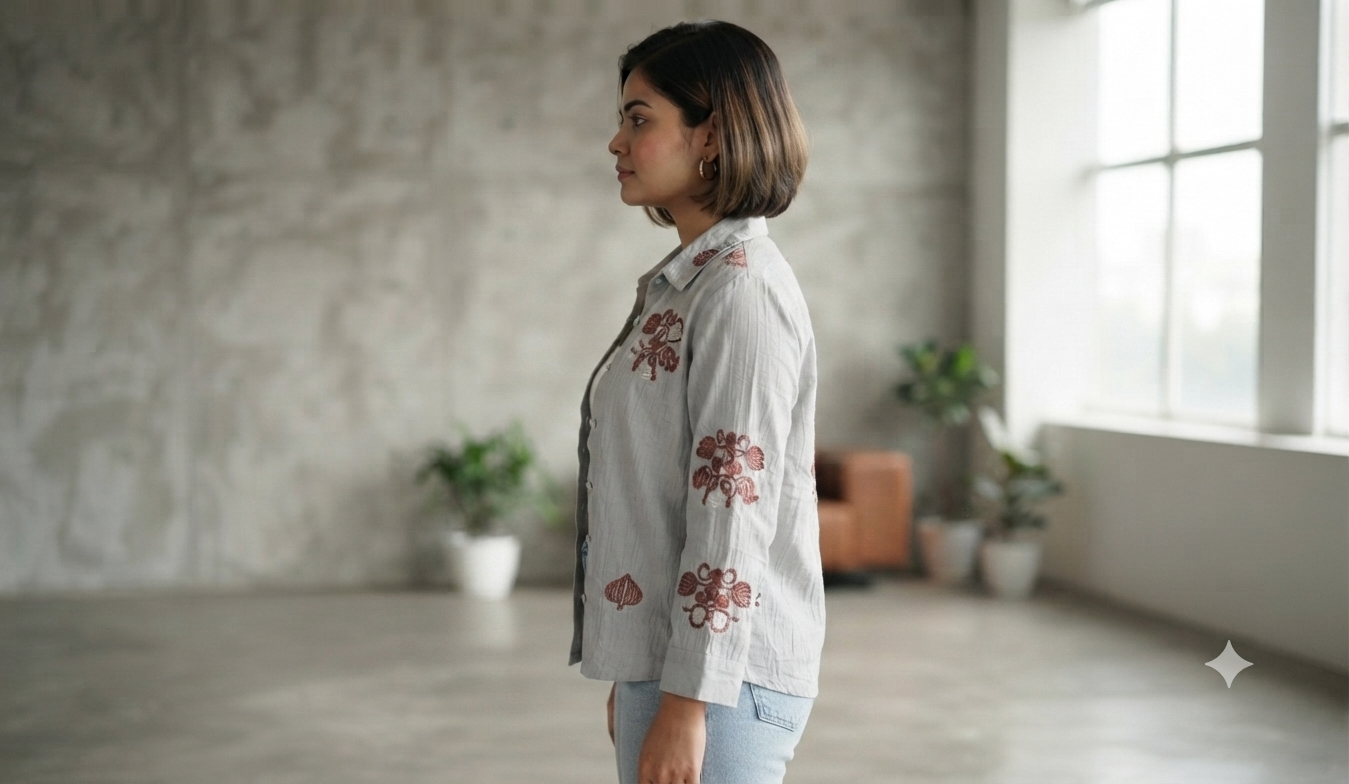 Women casual Embroidered Top Shirt & Inner Set