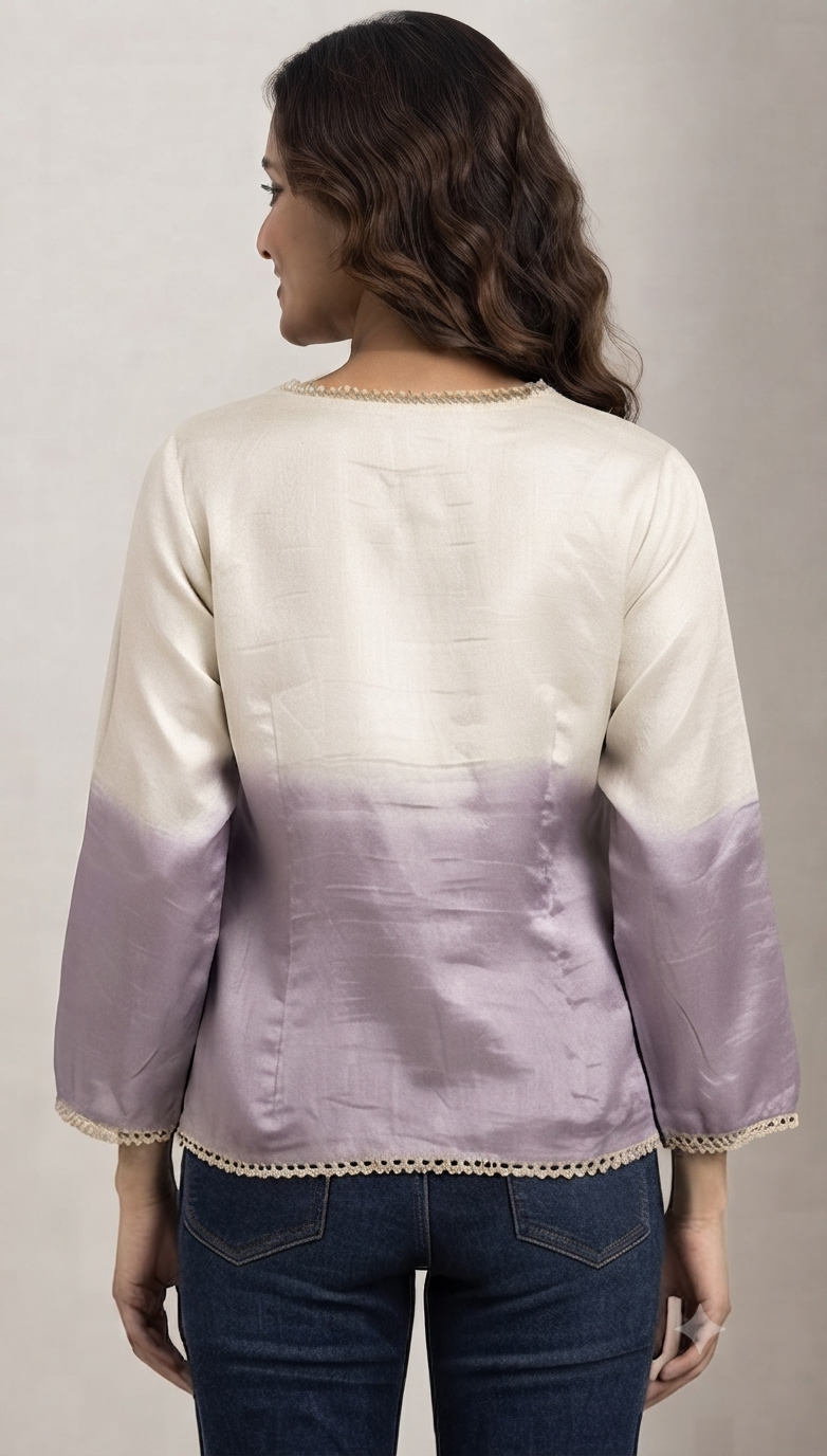 Casual Imported Fabric V neck -Line Lace Trim Wrap Top
