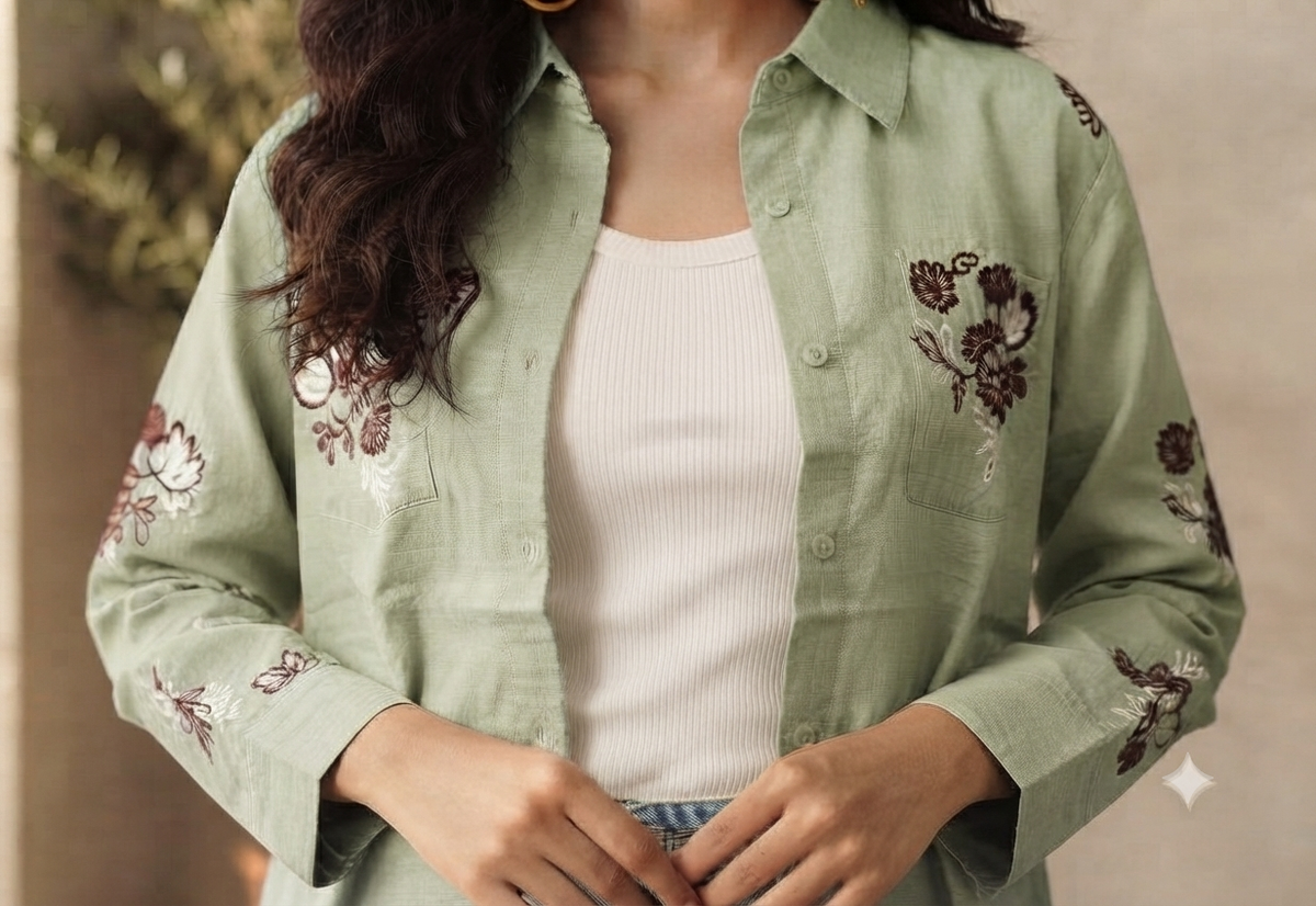 Women casual Embroidered Top Shirt & Inner Set