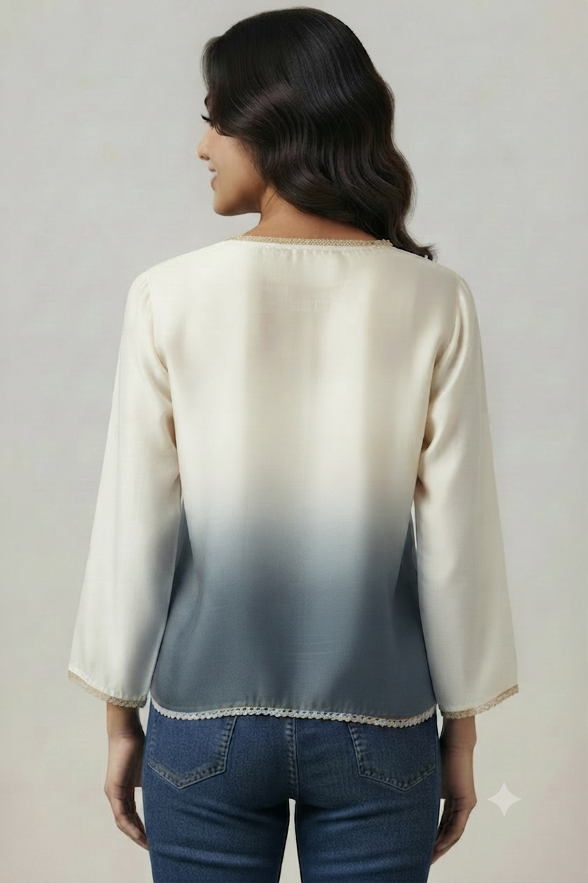 Casual Imported Fabric V neck -Line Lace Trim Wrap Top