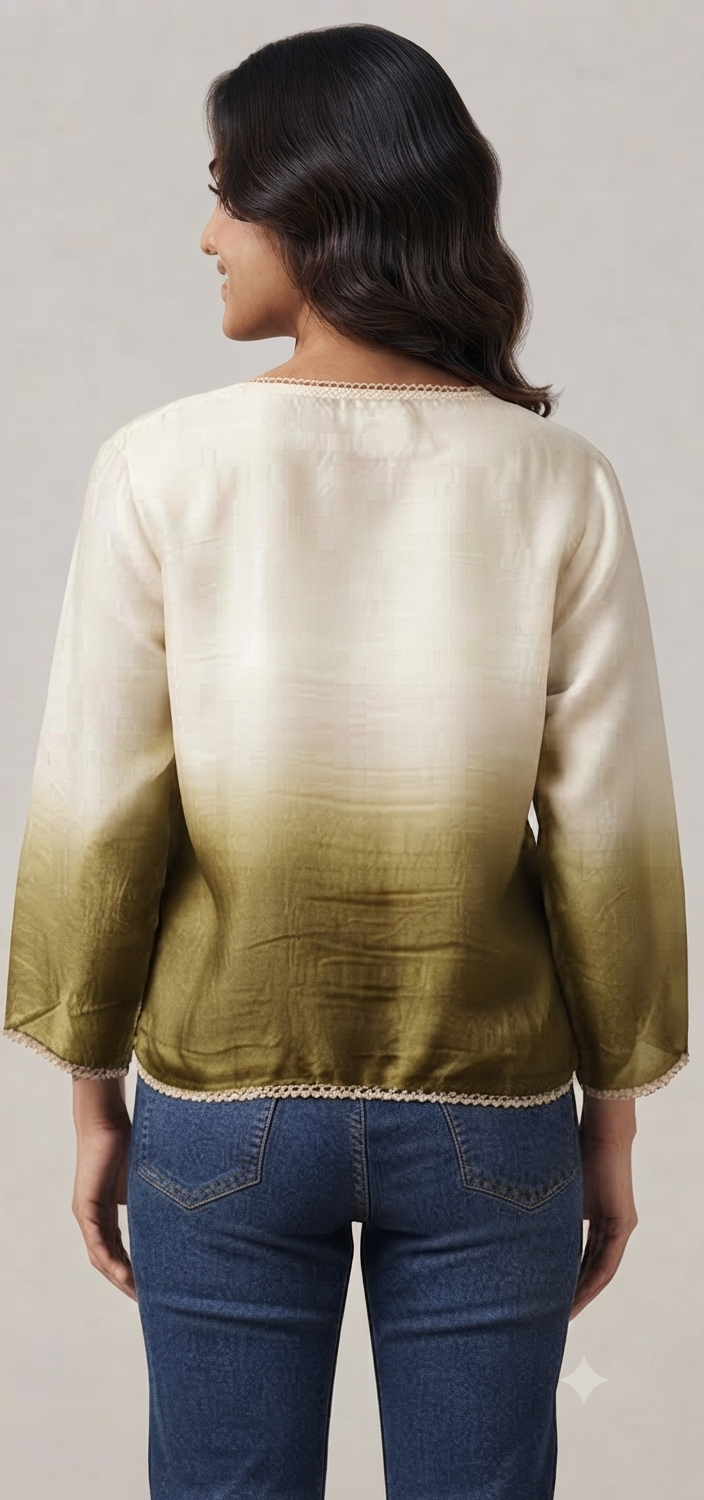 Casual Imported Fabric V neck -Line Lace Trim Wrap Top
