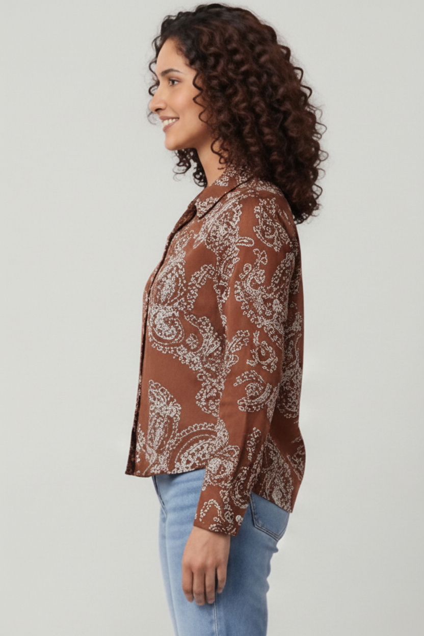 Women Paisley and chain-stitch embroidered pattern Collared Shirt