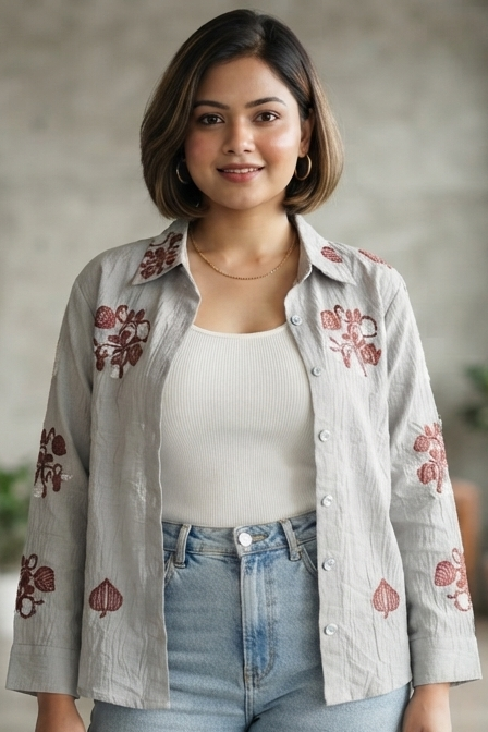 Women casual Embroidered Top Shirt & Inner Set