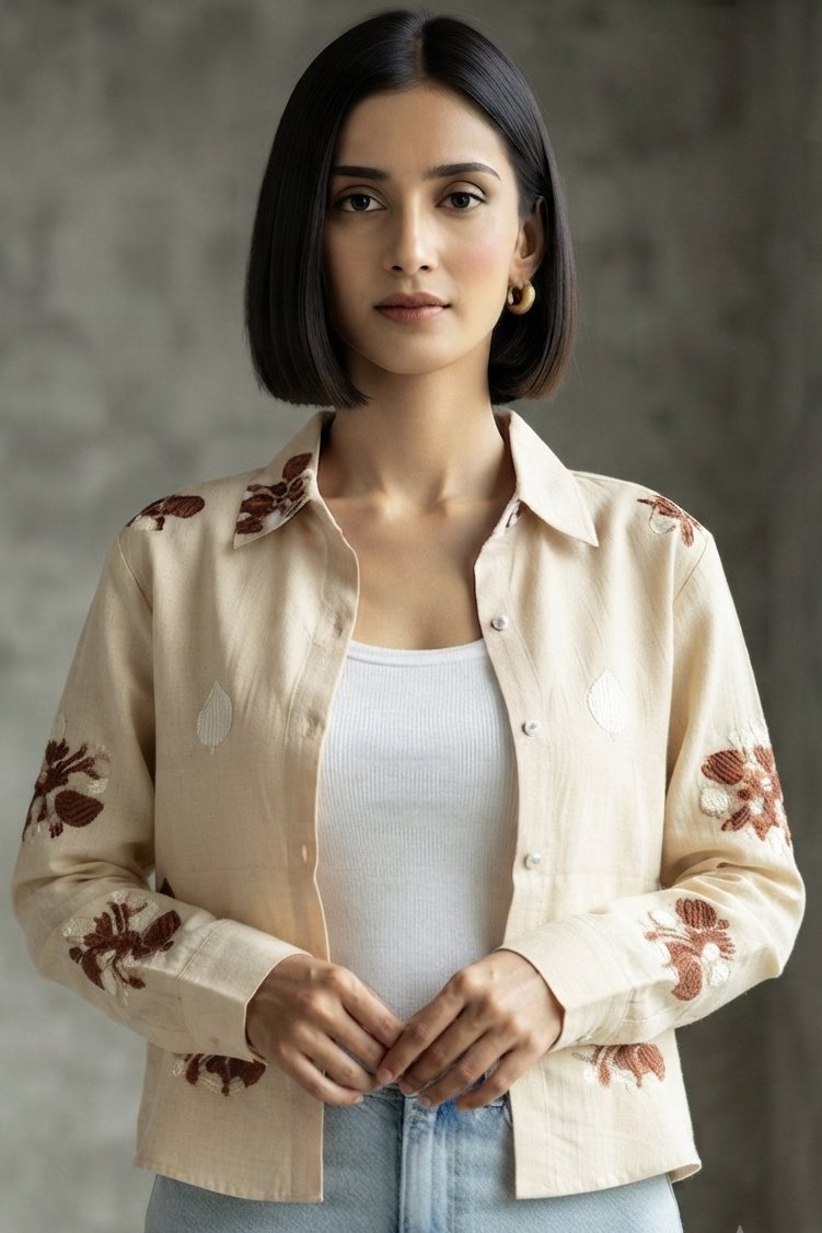 Women casual Embroidered Top Shirt & Inner Set