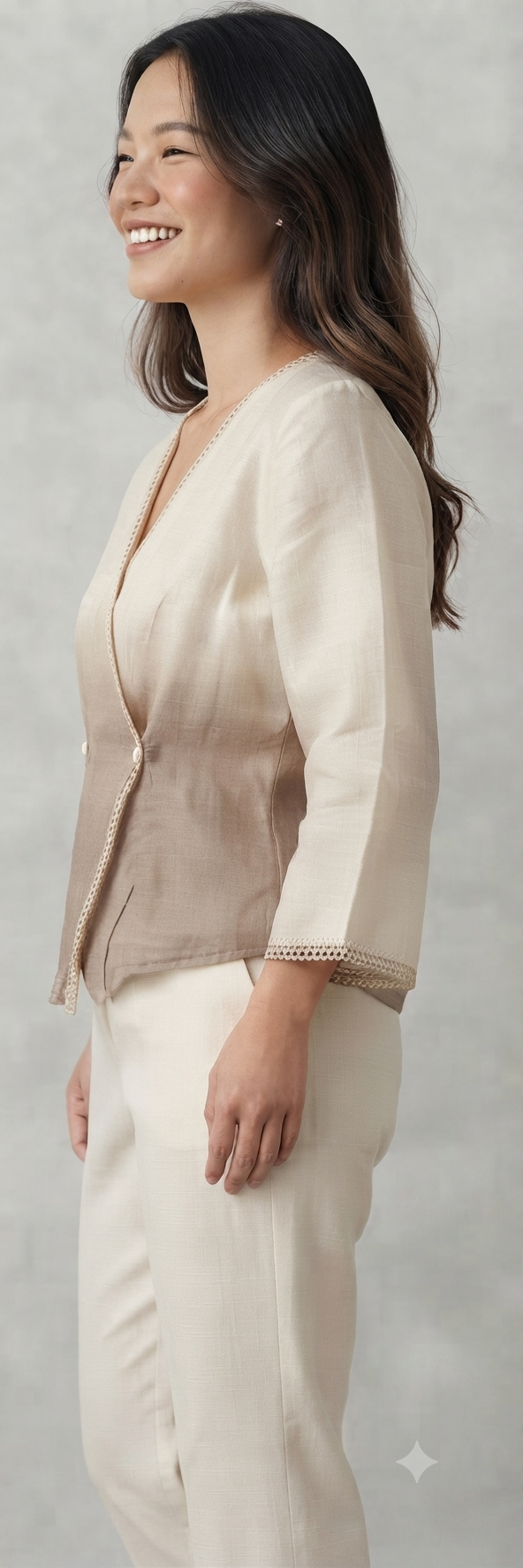 Women Casual Imported Fabric V neck -Line Lace Trim Wrap Top