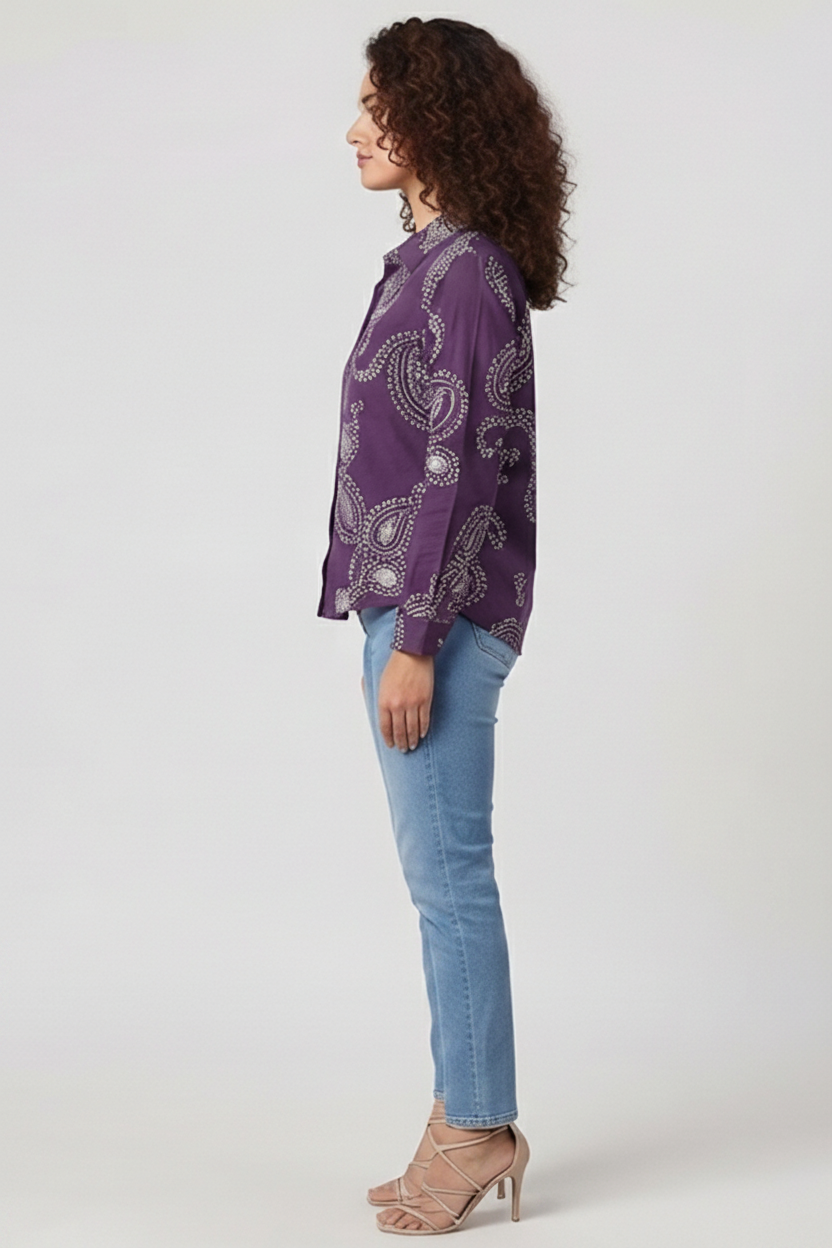 Women Paisley and chain-stitch embroidered pattern Collared Shirt