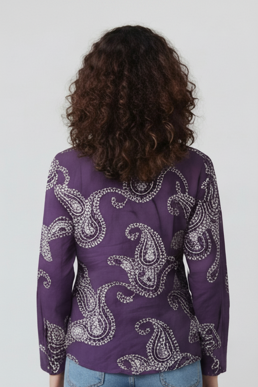 Women Paisley and chain-stitch embroidered pattern Collared Shirt