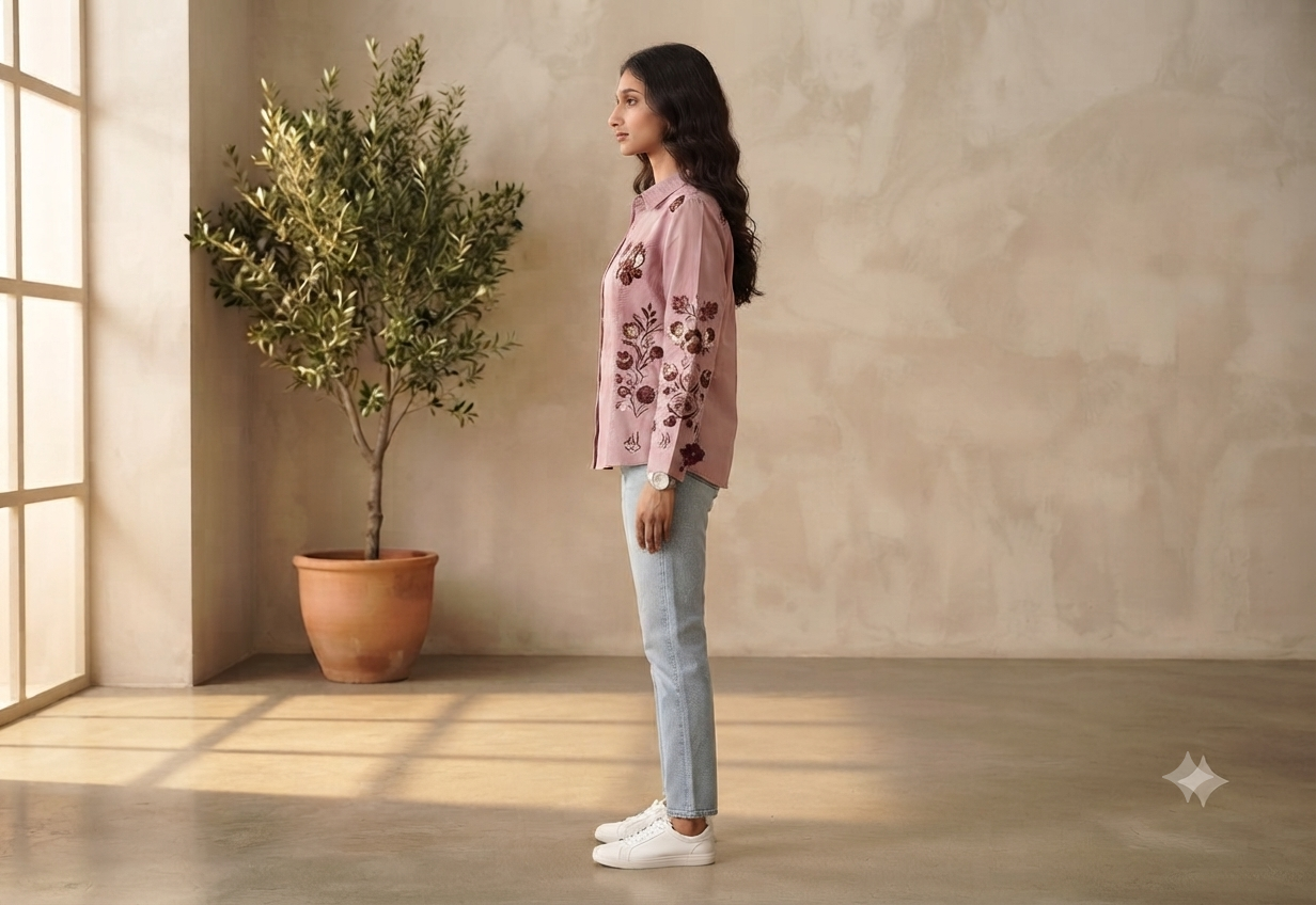 Women casual Embroidered Top Shirt & Inner Set