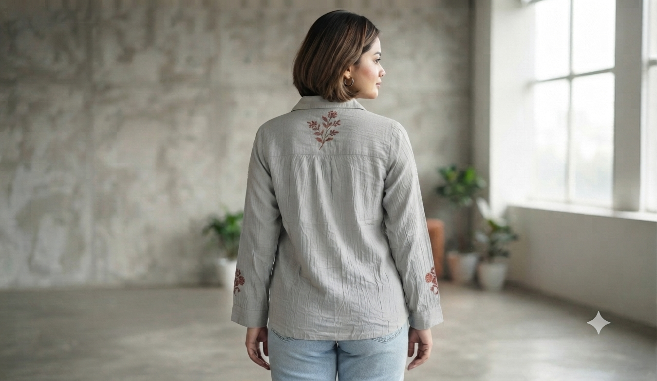 Women casual Embroidered Top Shirt & Inner Set