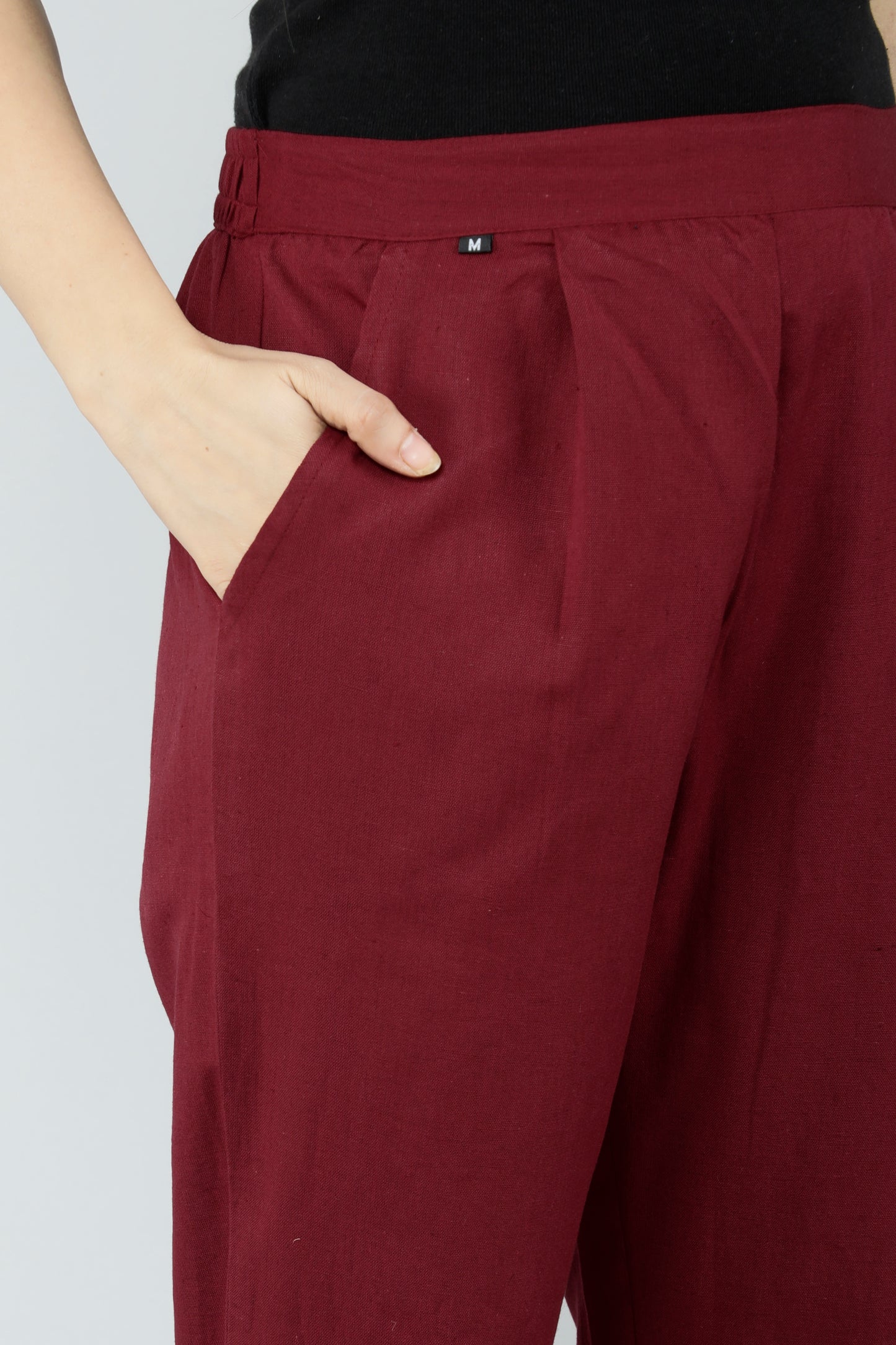 Women Slim Fit Maroon Pure Cotton Trousers