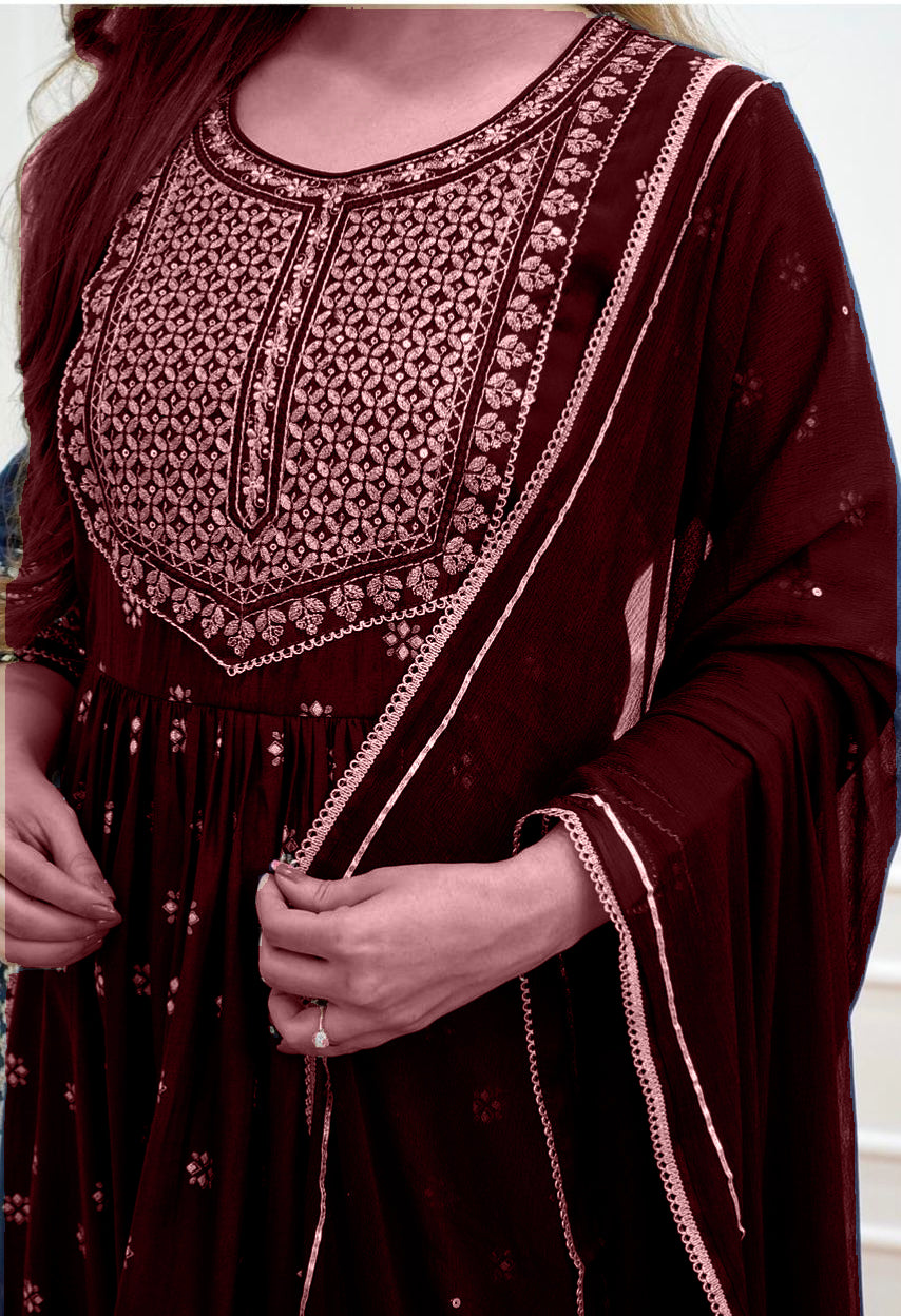 Women Viscose Rayon Ethnic Kurta Pyjama Dupatta Set / Suit Set