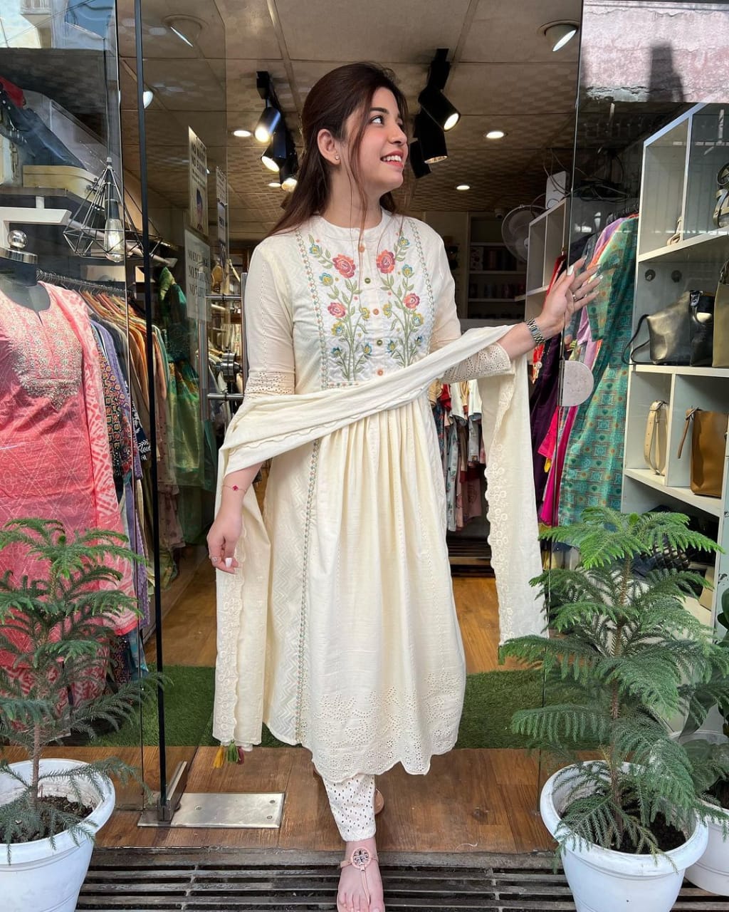 Cotton Embroidered Kurta, Trouser/Pant & Dupatta Set