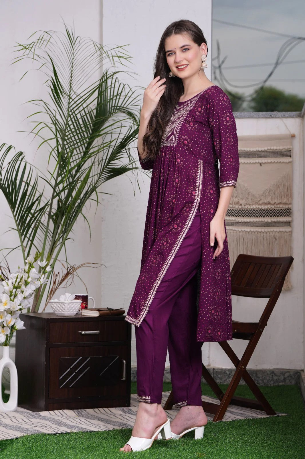 Women Viscose Rayon Side Slit Naira Cut Kurta with  Pant and Dupatta Set