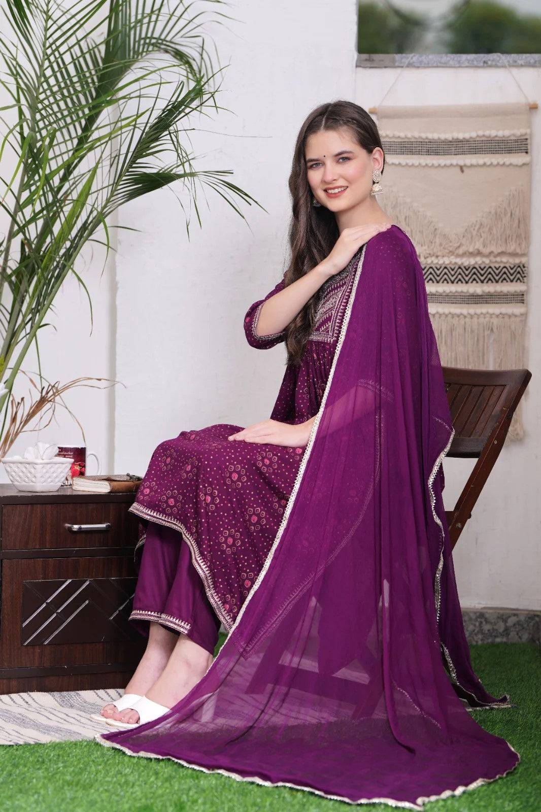 Women Viscose Rayon Side Slit Naira Cut Kurta with  Pant and Dupatta Set