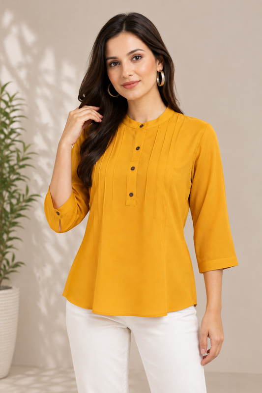 Casual Regular Sleeves Self Design Women Yellow Top